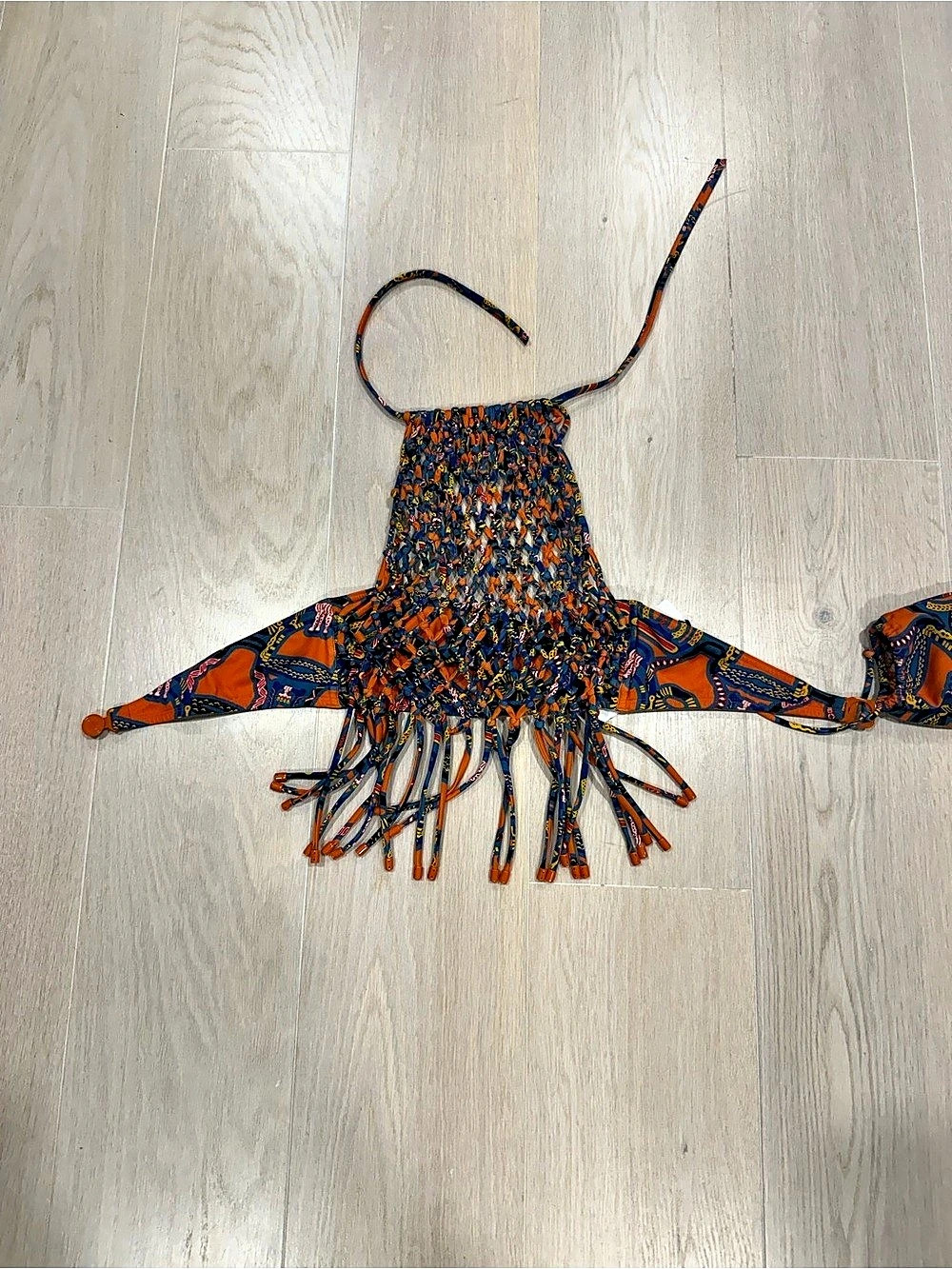 Hermès Fringe Bikini Top Orange & Blue Size Small